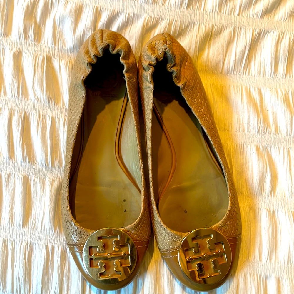 Tory Burch Nude Snakeskin Ballet Flats